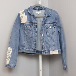 Chelsea & Violet cropped‎ Denim Jacket with Patches Size L